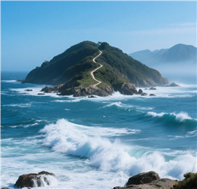 波涛汹涌大海岛屿摄影图片